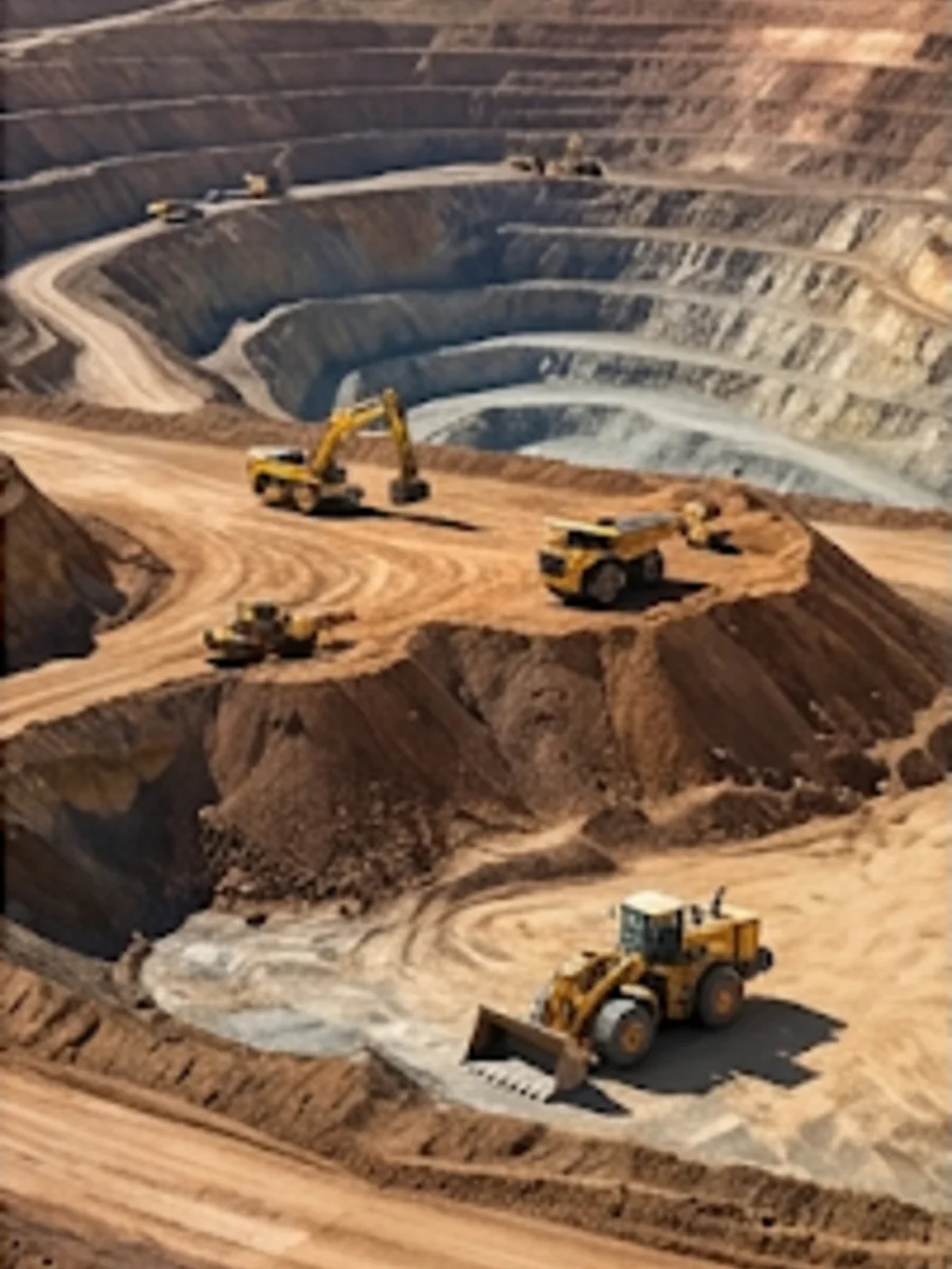 Open-pit mining operation with haul trucks and excavation equipment